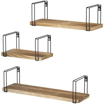 Sriwatana Set of 3 Wooden Wall Shelves, U-Shaped Floating Shelf, Vintage Style, Length 43x33x23 cm