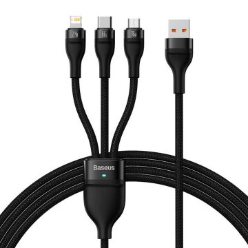 Baseus Flash II Series 3in1 USB cable USB-C + micro USB + Lightning, 66W, 1.2m Black (CASS040001)