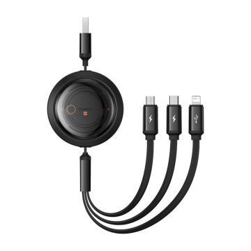Baseus Free2Draw Fast Charging Cable 3in1, USB to micro USB+USB-C+Lightning, 3.5A, 1.1m Black (P10368700111-02)