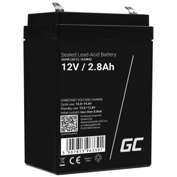 Green Cell AGM VRLA 12V 2.8Ah maintenance-free battery for the alarm system, cash register, toys (AGM42)