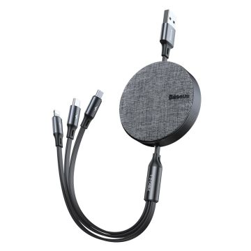Baseus Fabric Retractable USB - micro USB / Lightning / USB-C Cable with 3.5A 1,2M grey (CAMLT-BYG1)