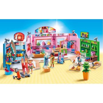 Playmobil 9078 City Life Shopping Plaza with Sports/Pet and Clothing Retailers Toy Set