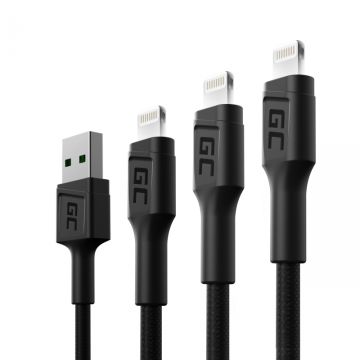 Green Cell Ray Set x3 USB cable - Lightning 0.3m/1.2m/2m for iPhone/iPad/iPod White LED Fast Charging (KABGCSET04)