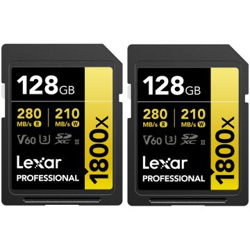 Lexar Pro 1800x SDXC U3 (V60) UHS-II R280/W210 128GB 2pack (LSD1800128G-B2NNG)
