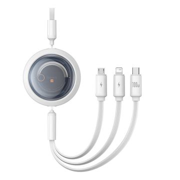 Baseus Free2Draw 3-in-1 USB to M+L+C 100W cable, 1.1 m White (P10368700211-02)