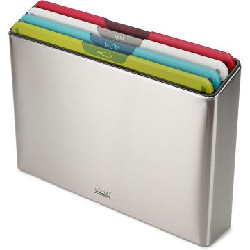 Joseph Joseph Folio Icon 4-Piece Large Stainless Steel Chopping Board Set with Storage Box Colour Coded