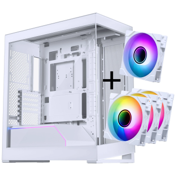 PHANTEKS NV Series NV5 MK2 ATX Case, Tempered Glass, DRGB - Matte White + 3 Pack M25 Gen2 PWM D-RGB Fans Reverse Blade + 1x Standard Fan - 120mm