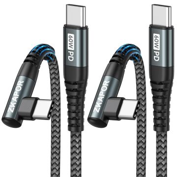 ZKAPOR USB C to USB C 90 Degree Cable 60W 2m