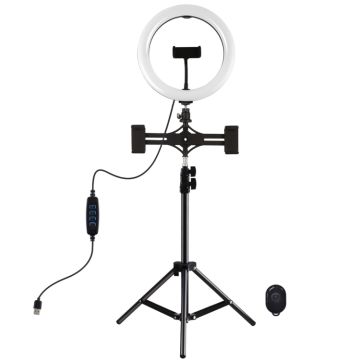 Puluz 26cm Light 1.1m Tripod Mount, Dual Phone Brackets USB 3 Modes Dimmable Dual Color LED Light Ring (PKT3070B)