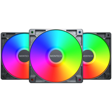 Montech GF120 PWM ARGB Fan, 3-Pack - 120mm, Black (GF120 ARGB PWM (B) 3 in 1)