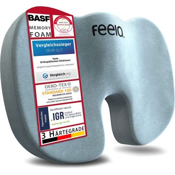 feela. Premium Orthopaedic Seat Cushion (Silver Color, Medium, 50-80kg)
