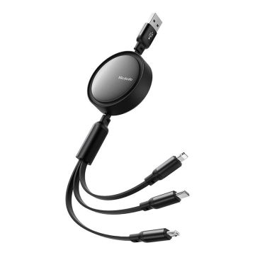 Mcdodo CA-7256 3in1 USB to USB-C / Lightning / Micro USB Cable, 3.5A, 1.2m Black