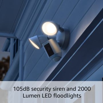 Ring Floodlight Cam Wired Plus 1080p HD Video, motion-activated LED floodlights, built-in siren, hardwired installation Black