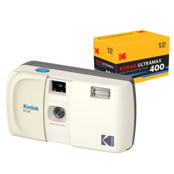Kodak EC35 35mm Film Camera Bundle with Kodak Ultramax 400/24EXP 35mm Roll Film Vanilla White